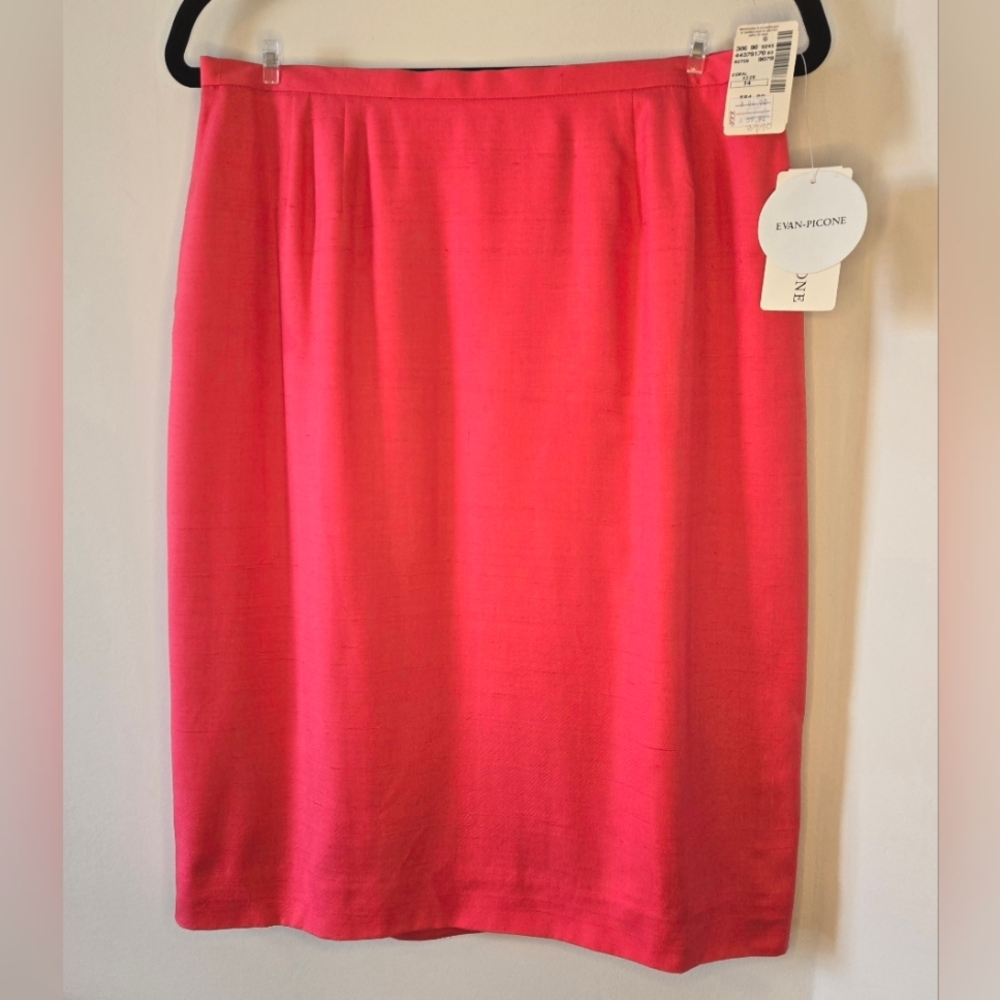 Vintage EVAN PICONE, 1970s Saks, Silk Pencil Skirt Original Tags, Coral, Sz 12